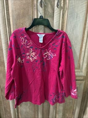 Koret Raspberry Pink Embellished V-Neck Long Sleeve Tee